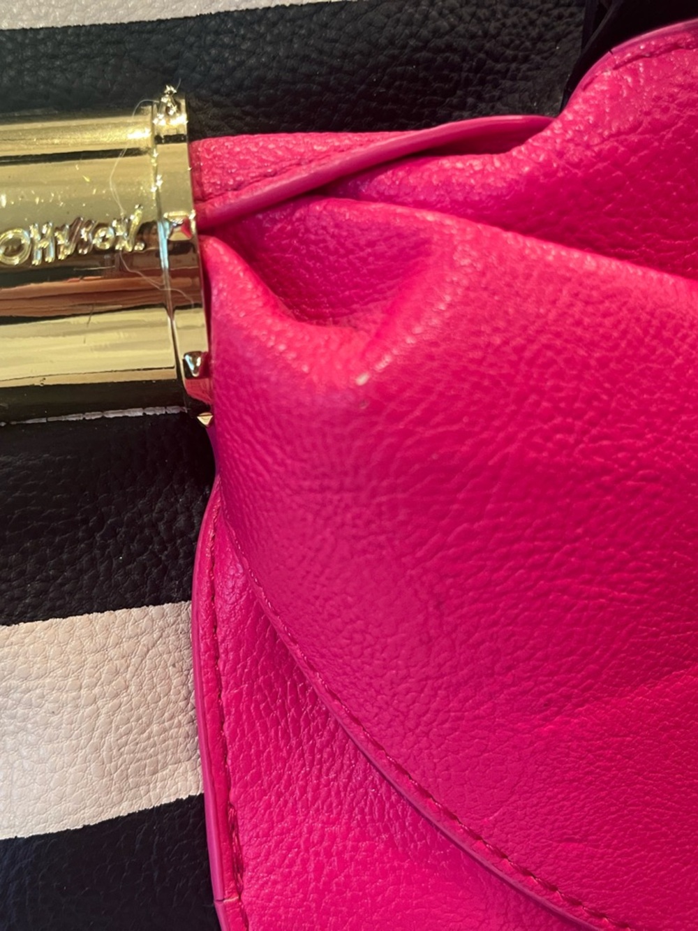 Betsey Johnson Black and Hot Pink Striped Satchel - Picture 4 of 14